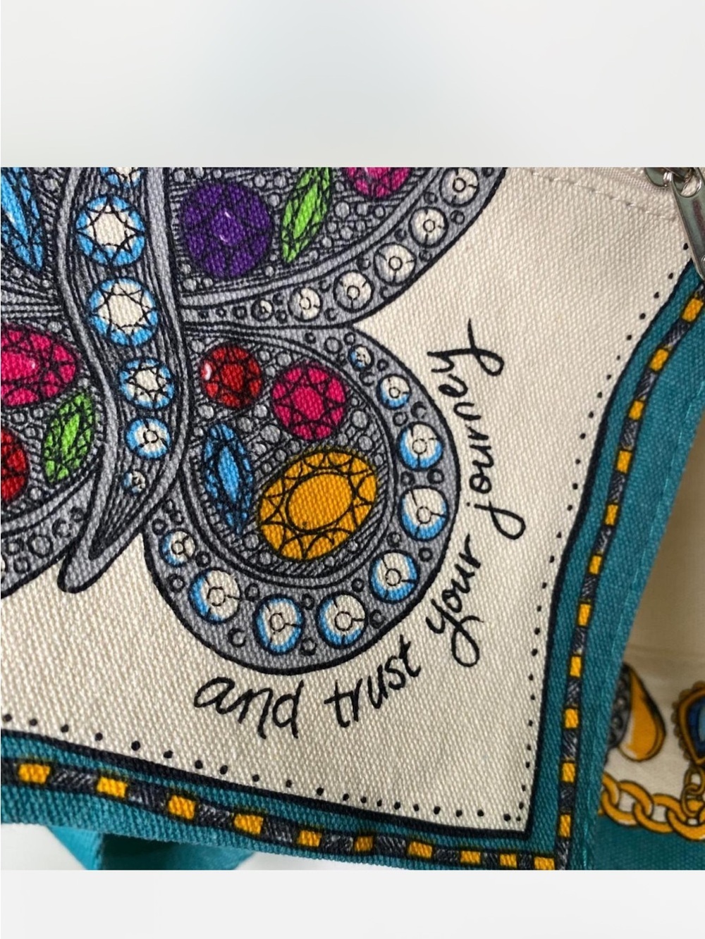 Brighton Charmed Love Tote features a vibrant, hand-drawn "LOVE" - Picture 5 of 7